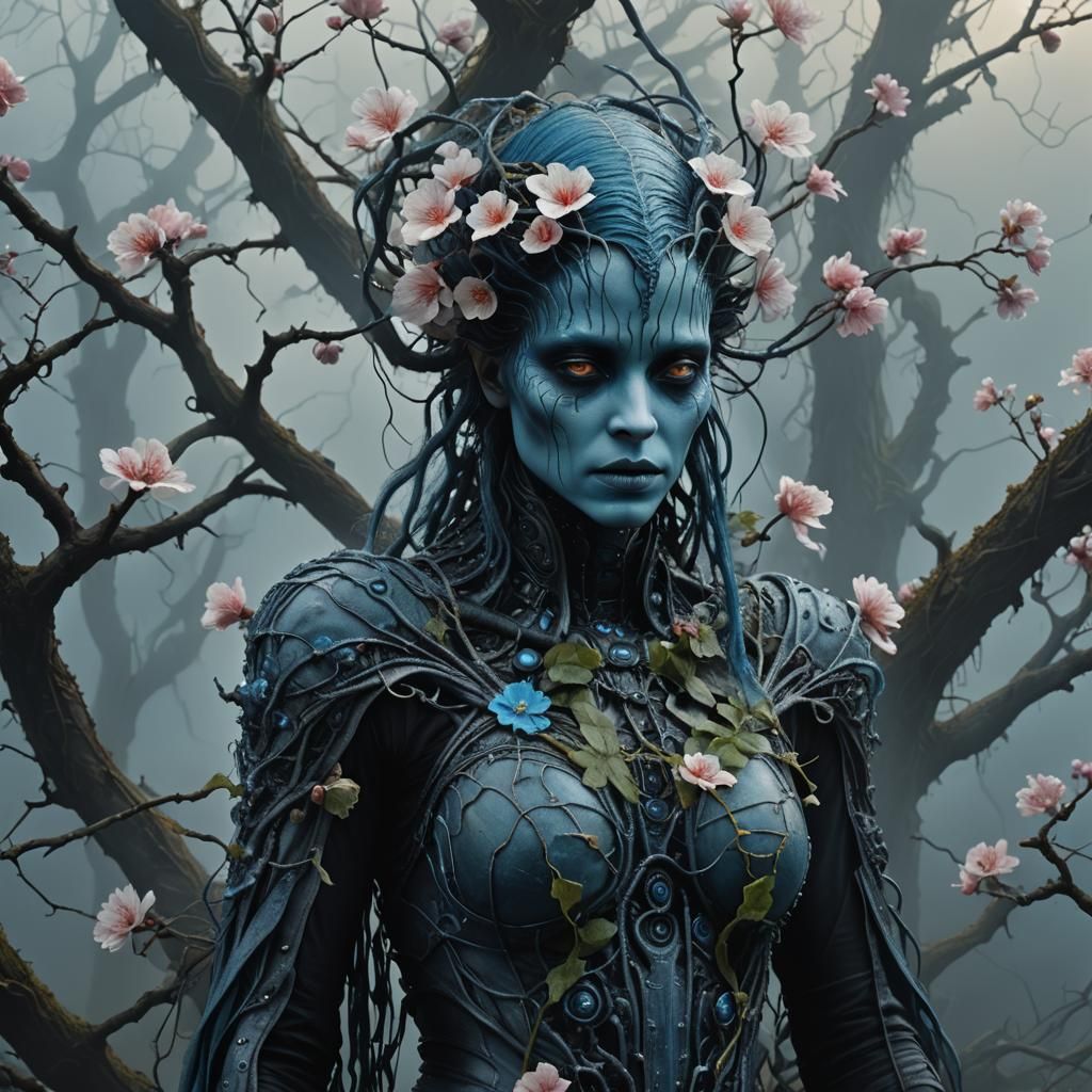 Corrupted Eve in Blossom Fog, Digital Matte Painting