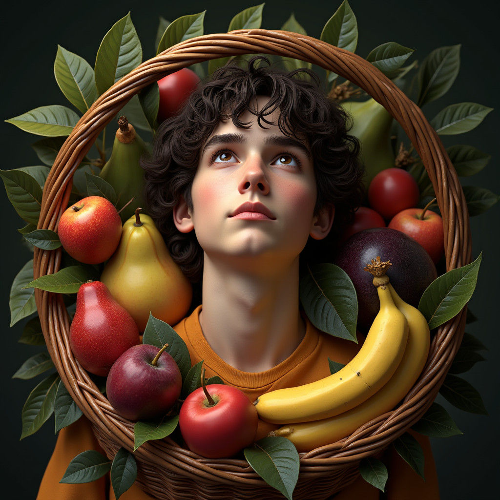 Baroque Portrait of a Boy with Exotic Fruit
