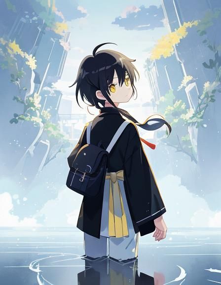 Anime Boy with White Hair in Ghibli Style