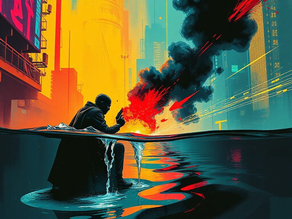 Neon Water Checkmate in Pop Art Impressionism Style