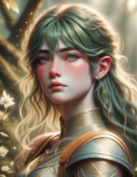 Hyperrealistic Portrait of Boy with Green Hair