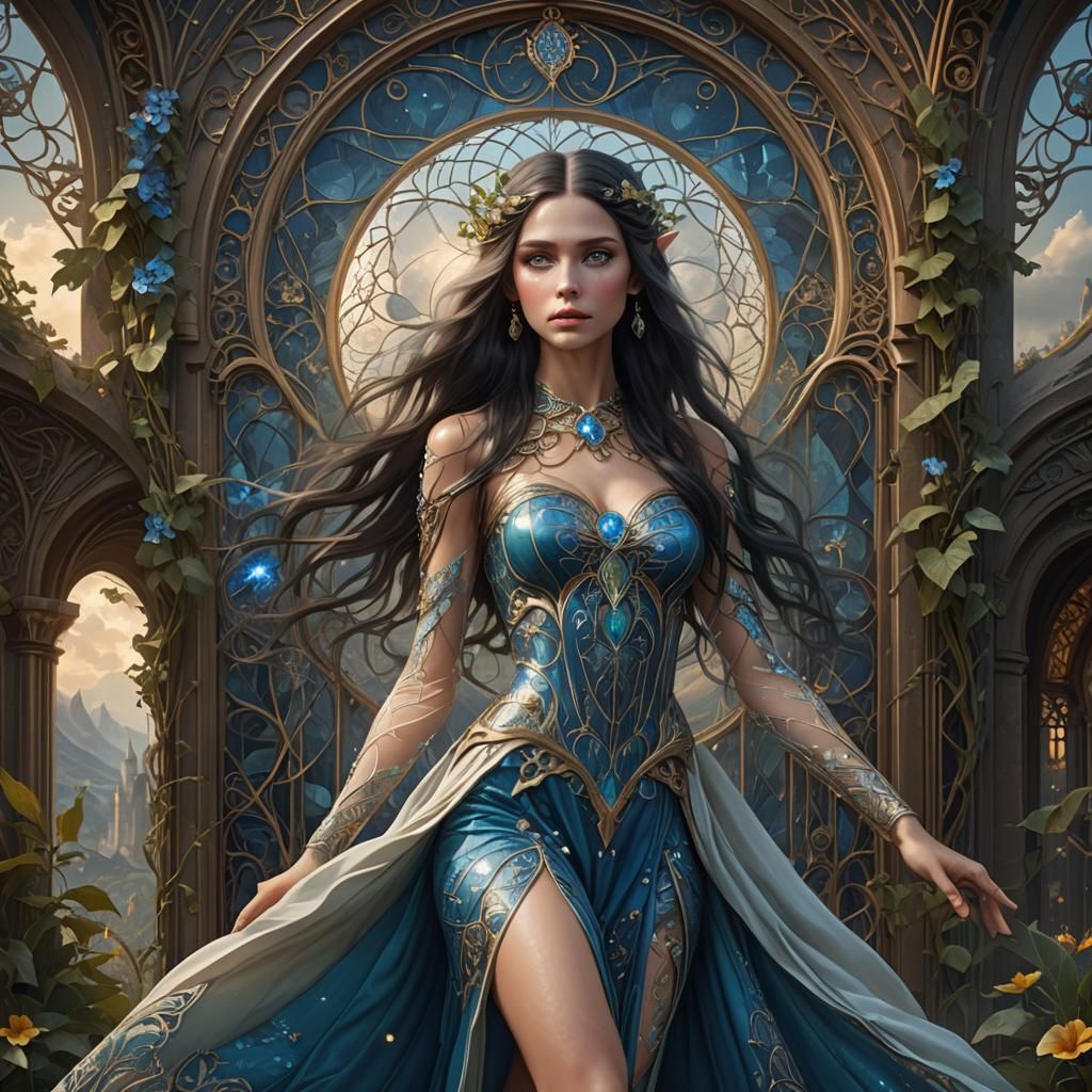 Art Nouveau Elf Woman Portrait