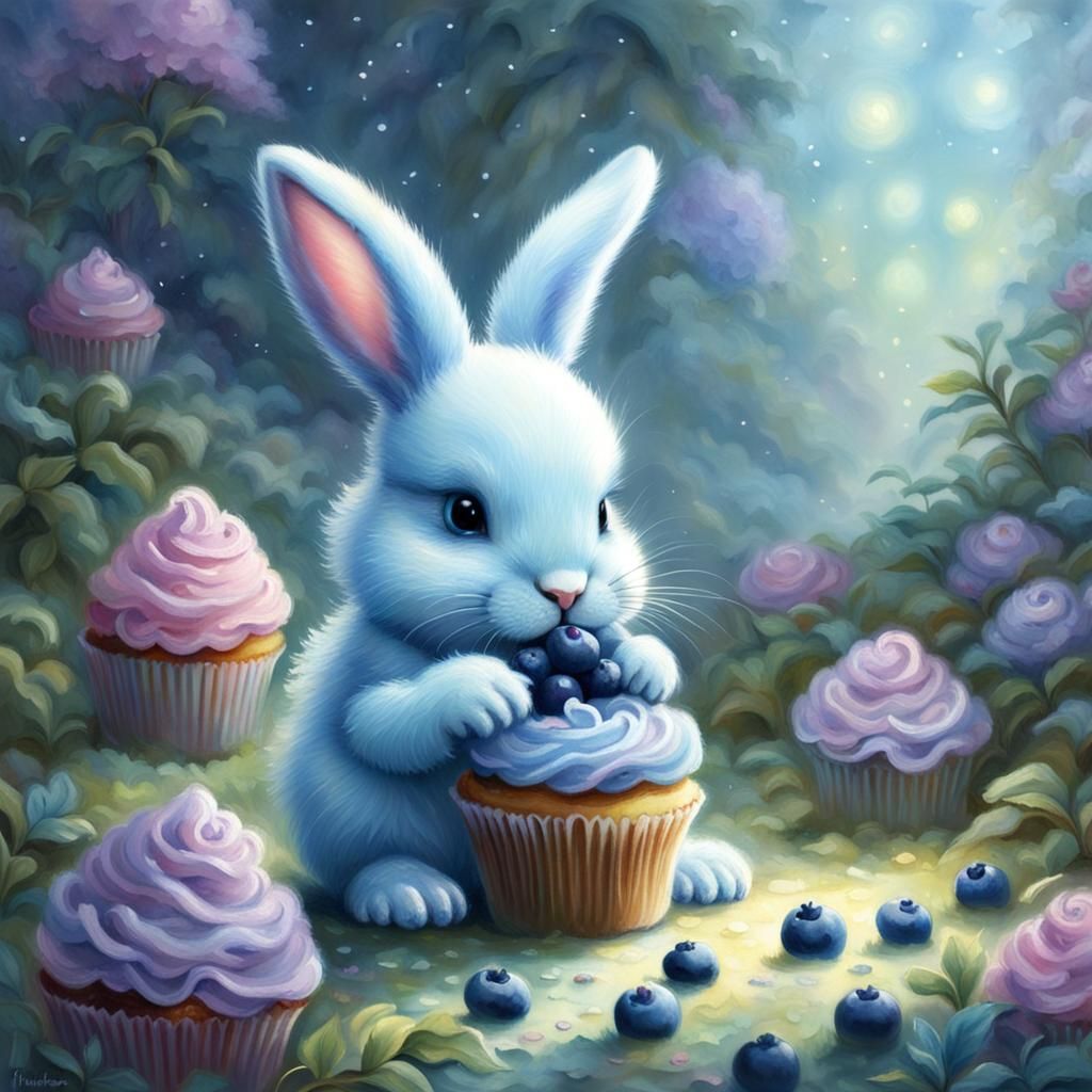 Blue Bunny's Blueberry Cupcake: Ethereal Fantasy Art