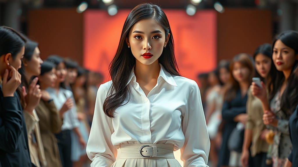 Elegant Korean Model on Runway in Cinematic Style