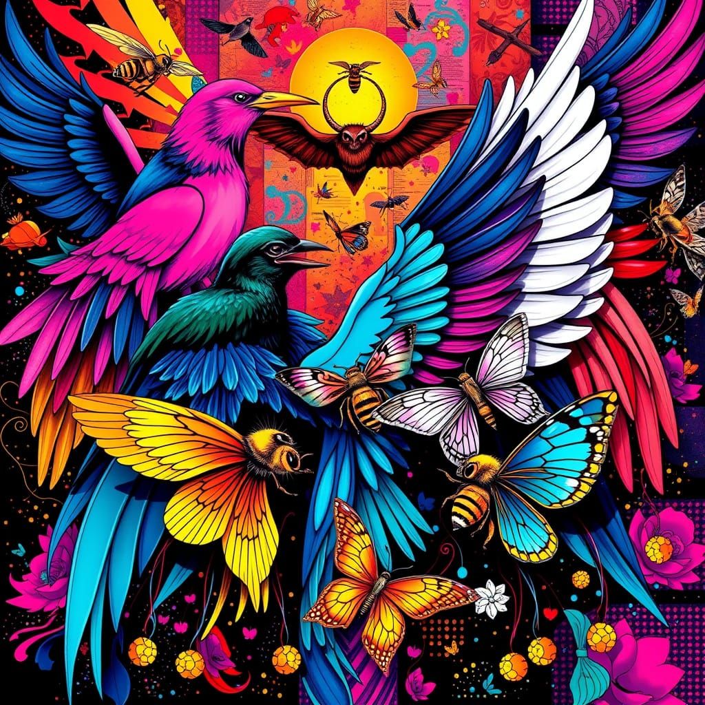 Surreal Wings Composition in Pop Art Style
