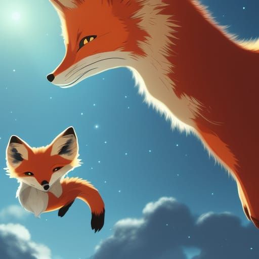 Glowing Fox Flies in Space: Anime Key Visual