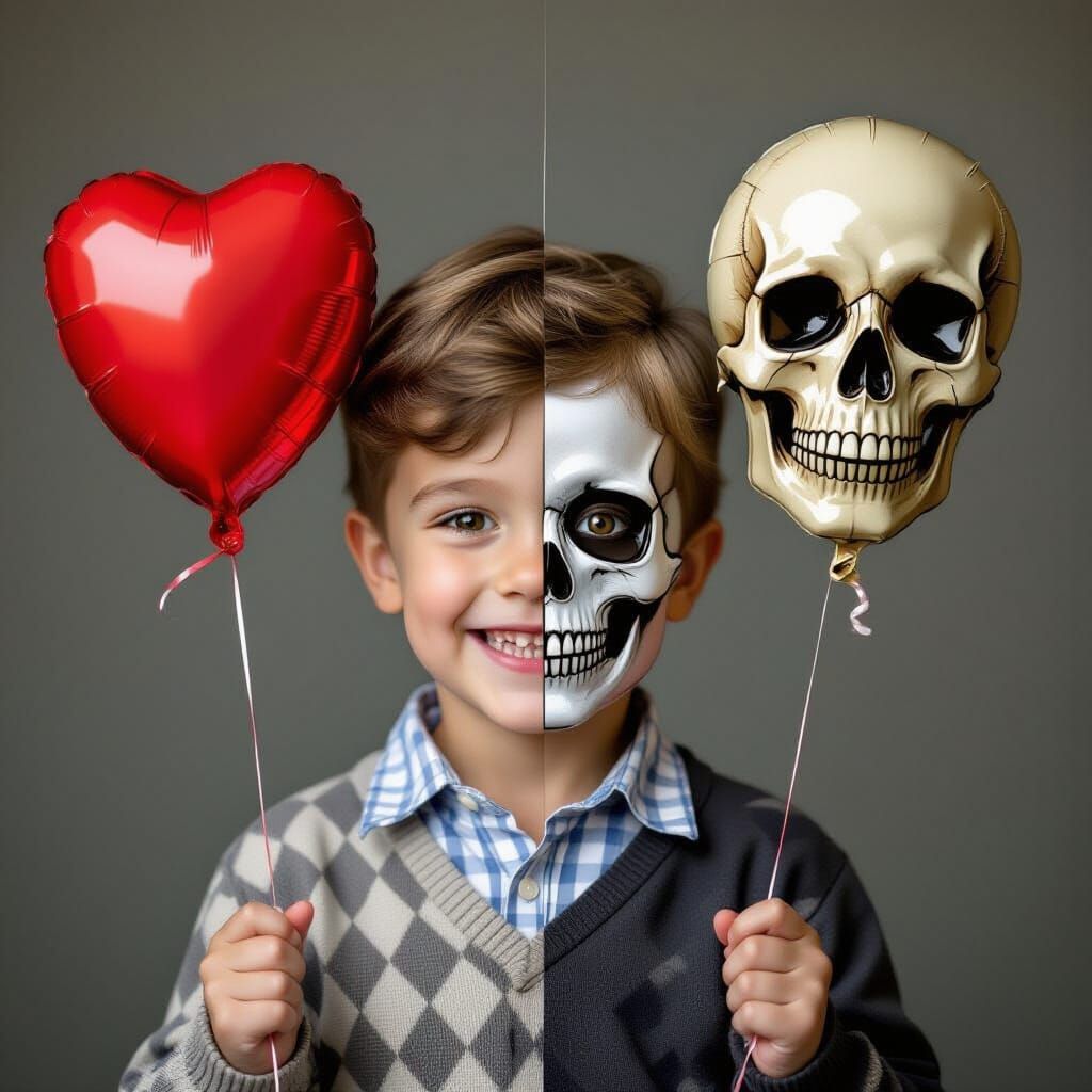 Boy's Duality: Good vs Evil Portrait