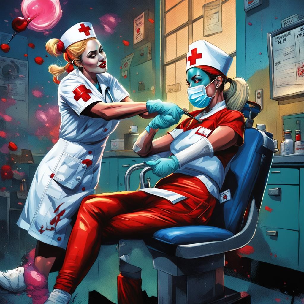 Harley Quinn as Nurse in Comic Book Art