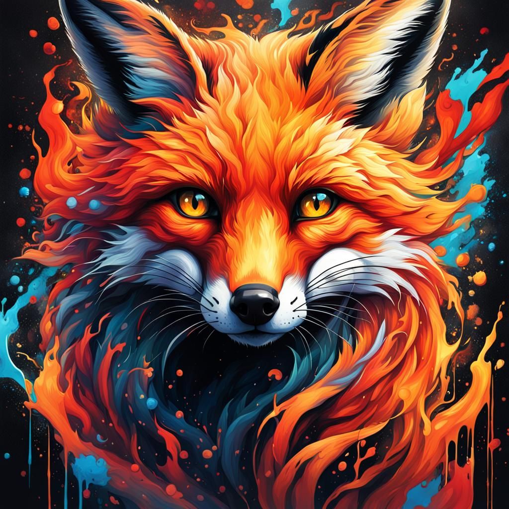 Fiery Fox in Graffiti Splash Art Style