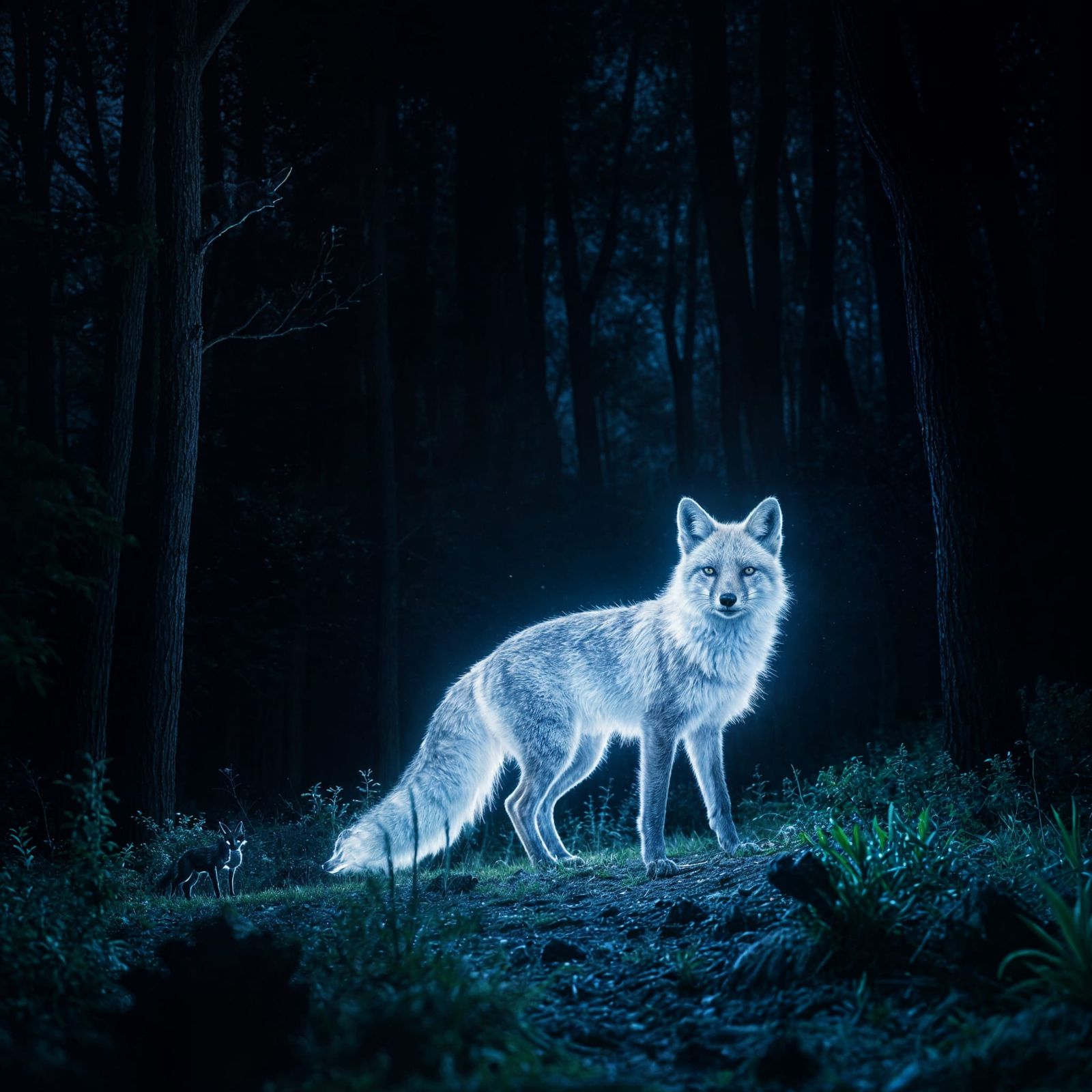 Starlight Fox Wanders Through Iridescent Forest