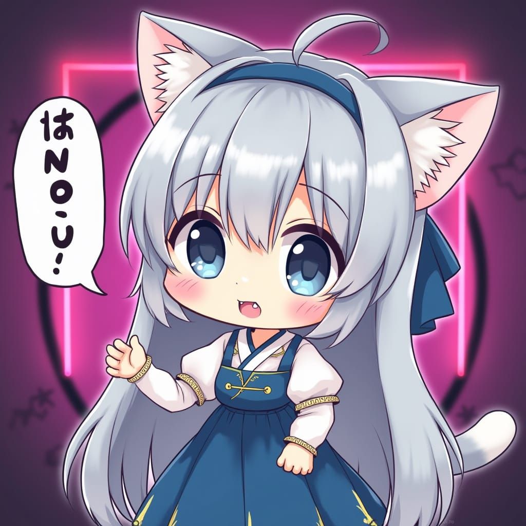 Kawaii Chibi Catgirl Comedian in Retrofuturistic Comedy Show