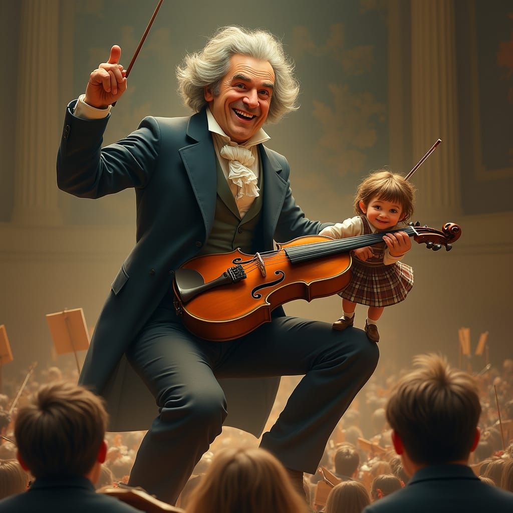 Beethoven Conducts on Violin: A Whimsical Orchestra