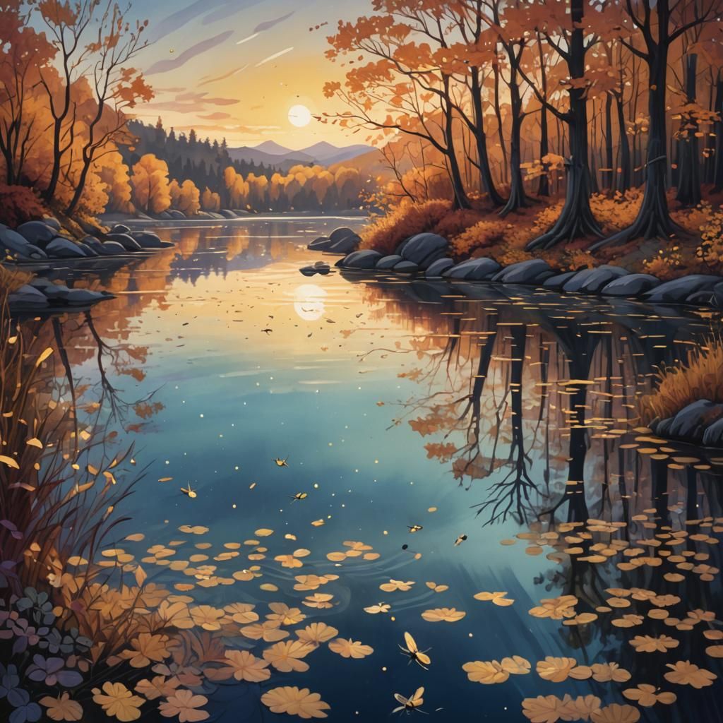 Autumn Enchantment: Vibrant Lake Elegy