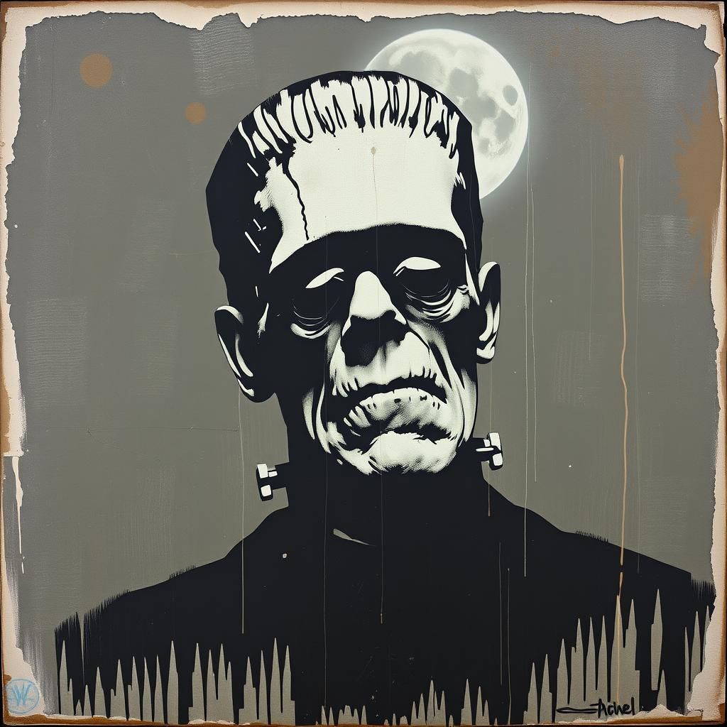 Frankenstein's Monster in Banksy Graffiti Style