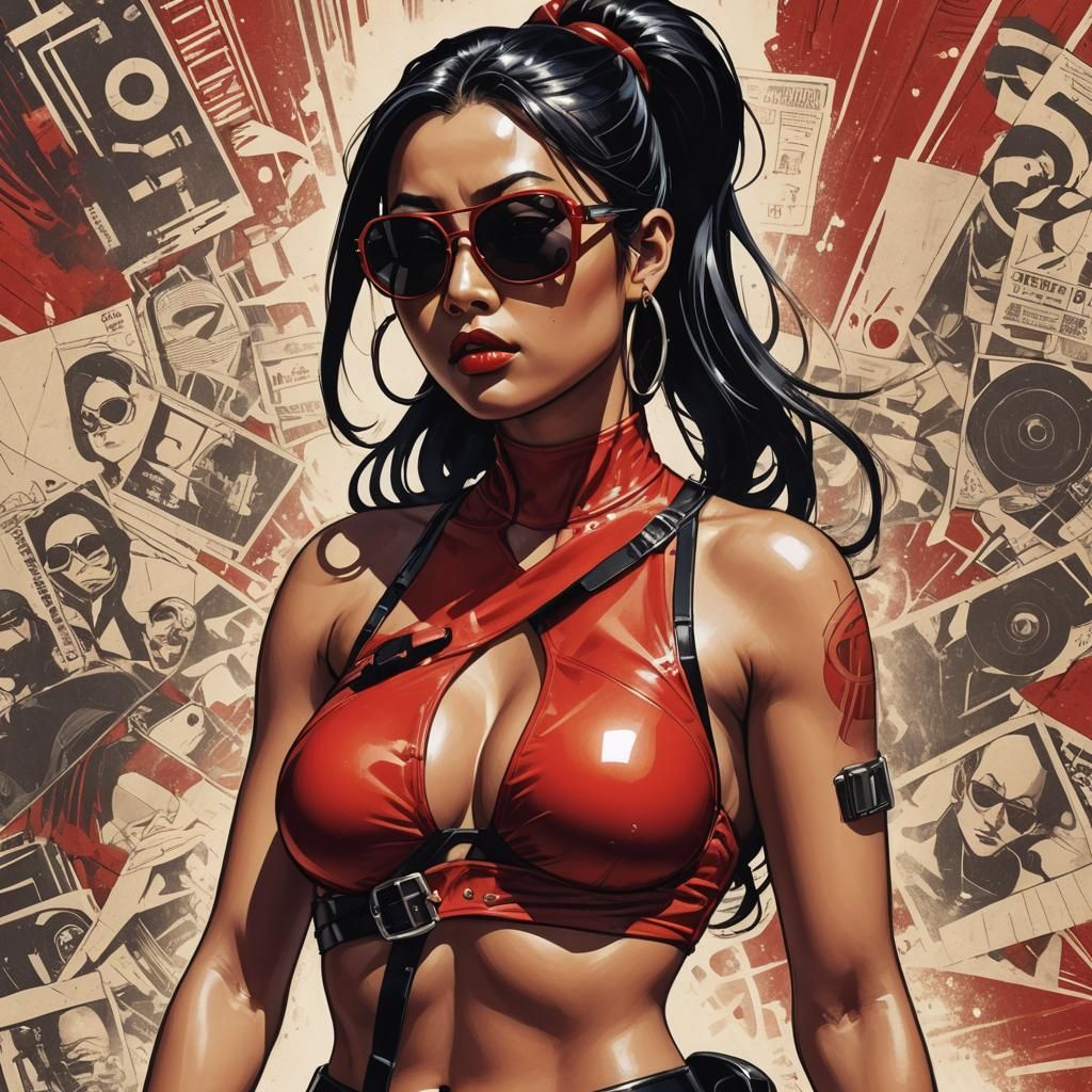 Retrofuturistic Japanese Woman in Comic Book Art Style