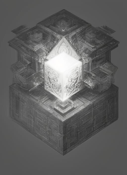 Ornamented Cube in Pencil Sketch Style