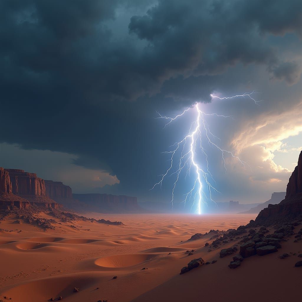 Dramatic Desert Landscape Under Thunderstorm: Matte Painting