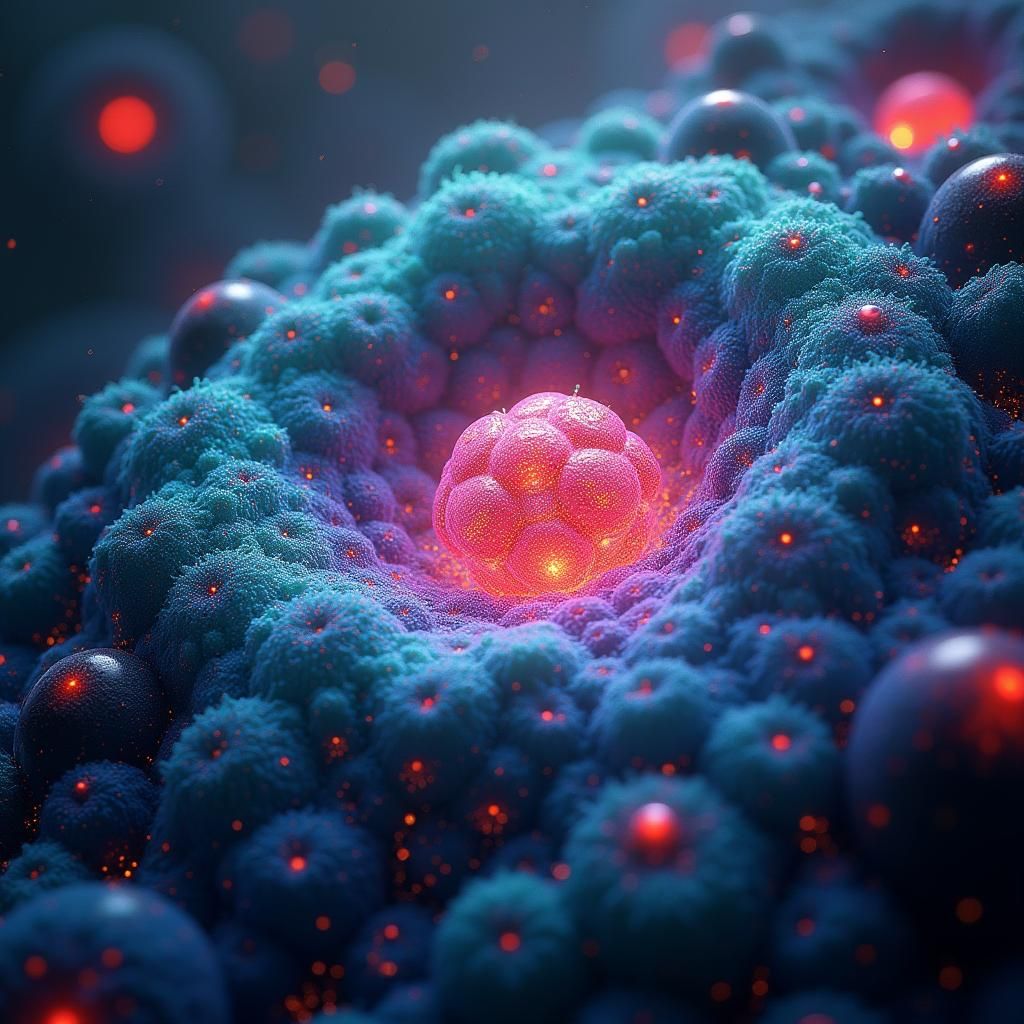 Iridescent Plant Cell Nucleus in a Fantasy Realm