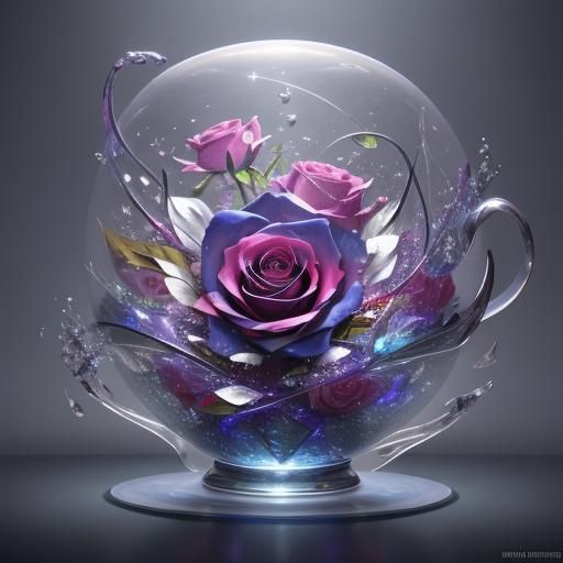 Glass Rose Shattering in Abstract Anime Style