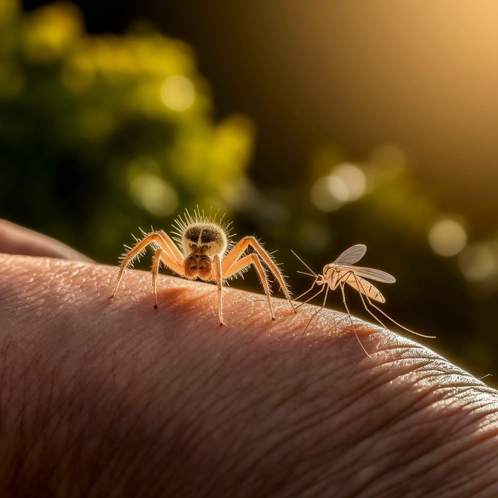 Jumping spider and mosquito