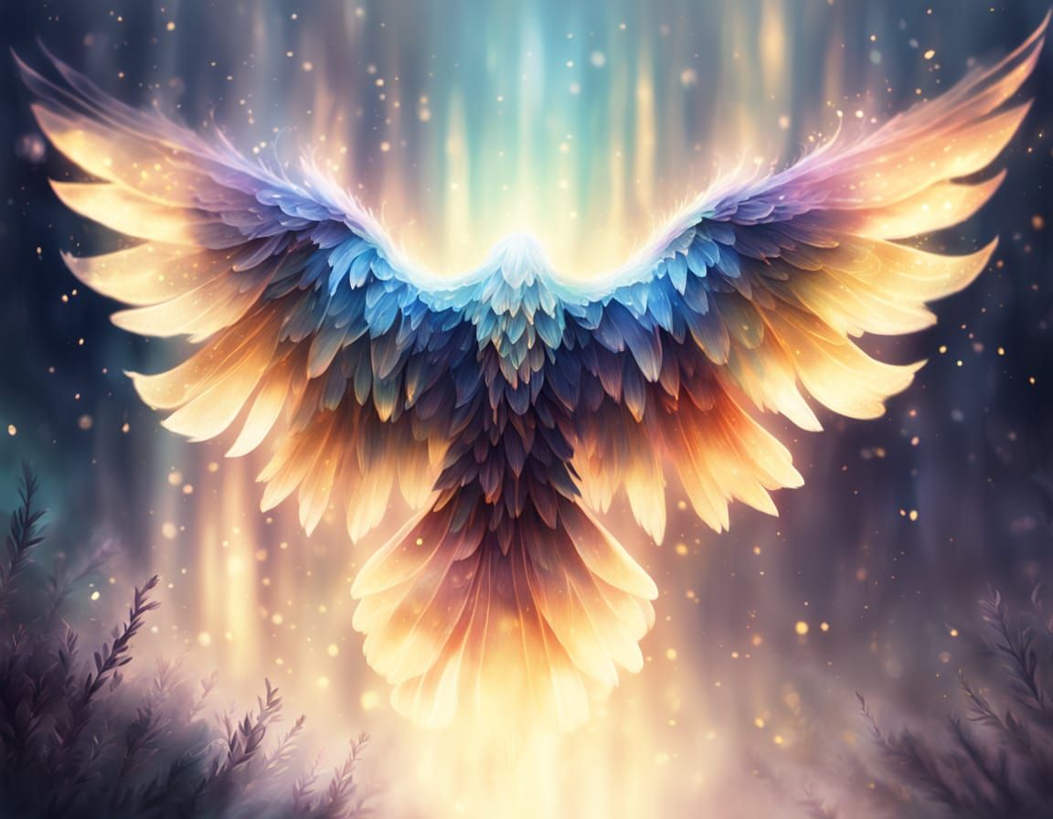 Glowing Wings in Mist: A Fantasy Illustration