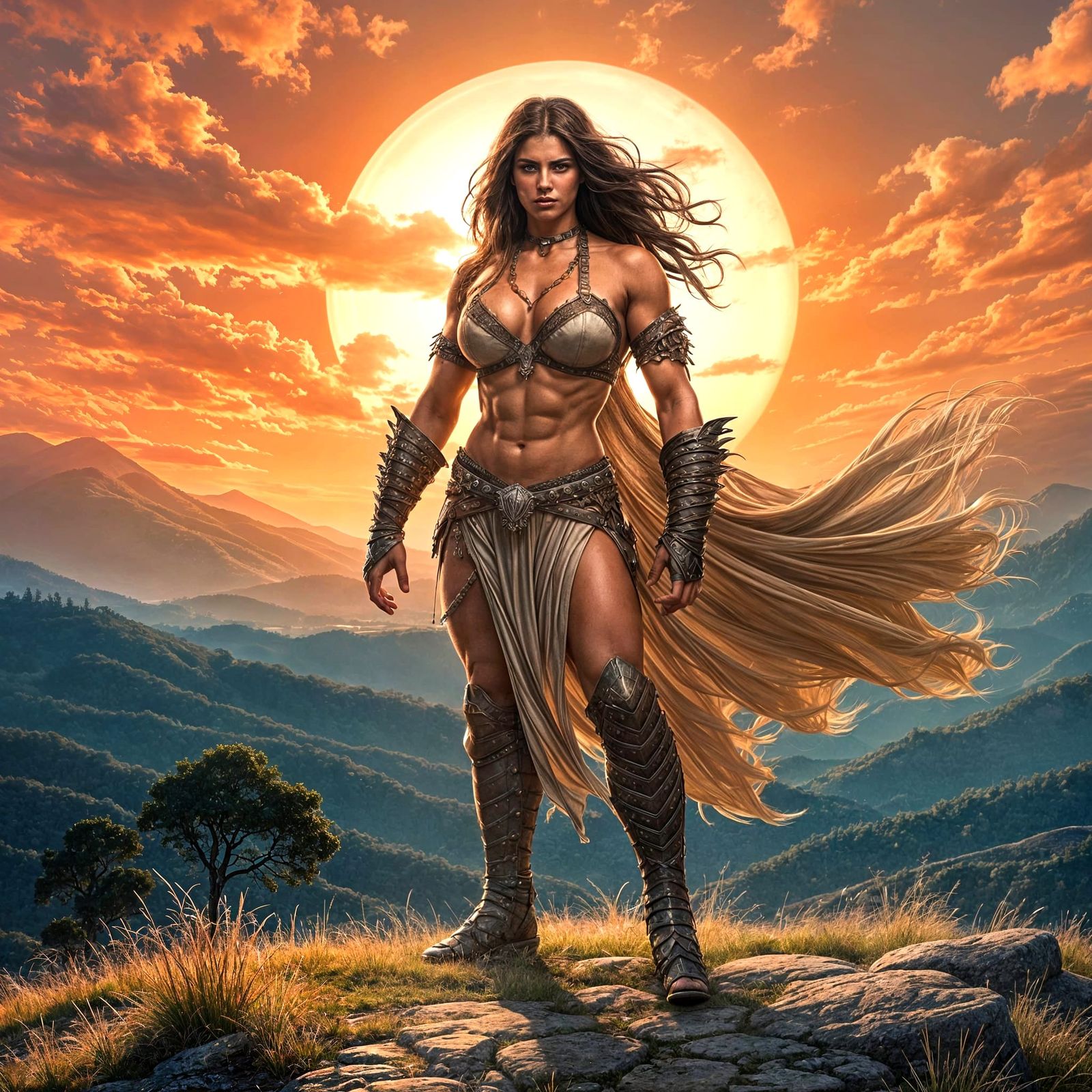 Epic Female Barbarian in Fantasy Landscape