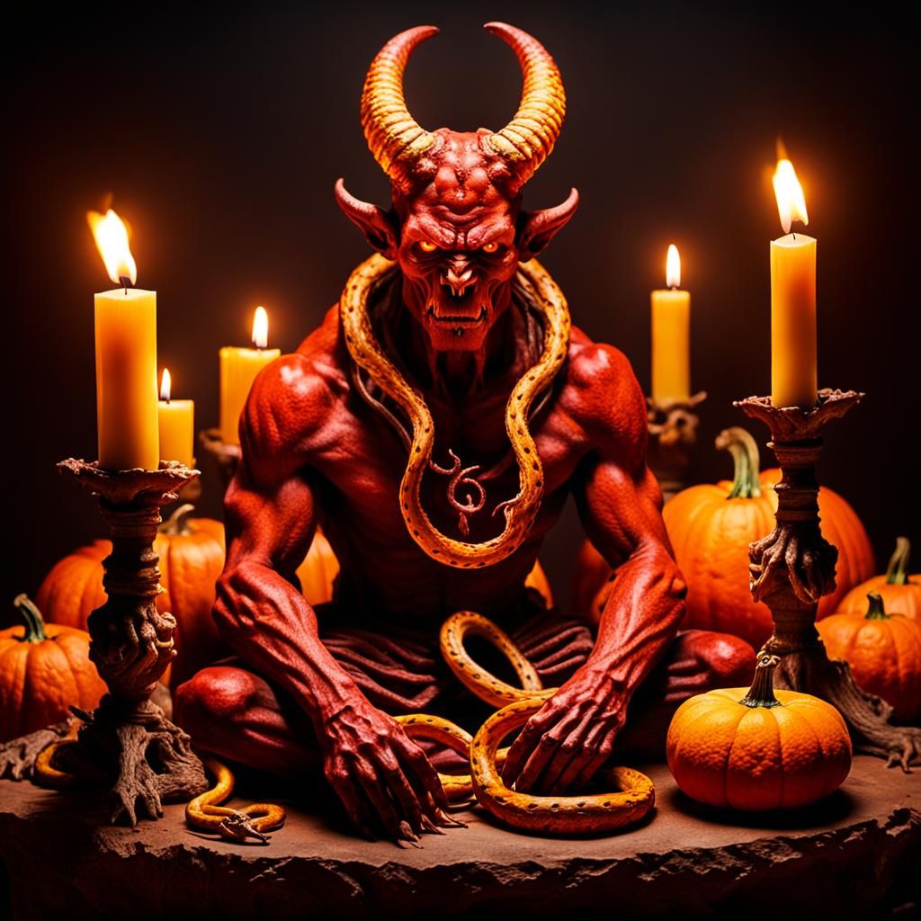 Eerie Devil at Altar in Surrealist Style