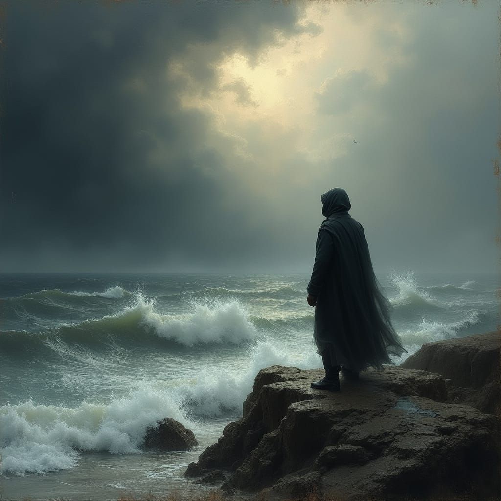 Stormy Seascape Silhouette: A Romantic Landscape