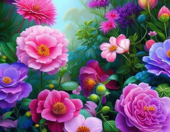 Hyperrealistic Roses in Fantasy Garden Painting
