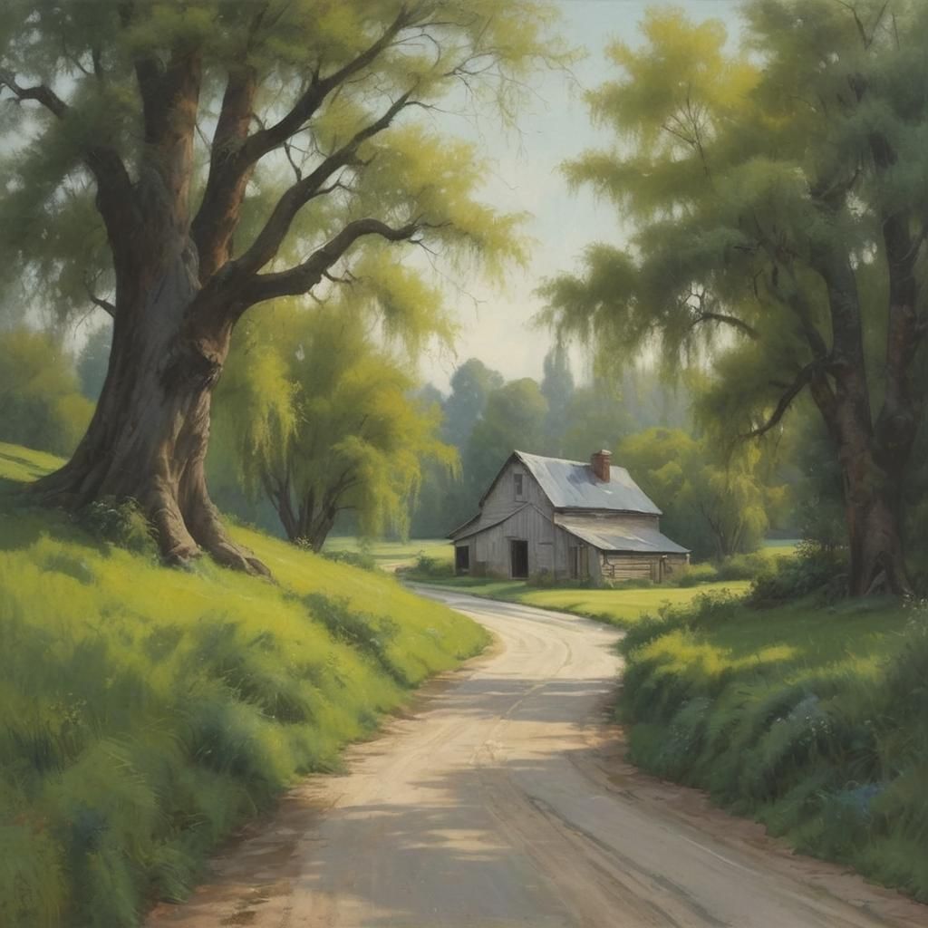 Crooked Road Pastel Painting in Neo-Impressionist Style