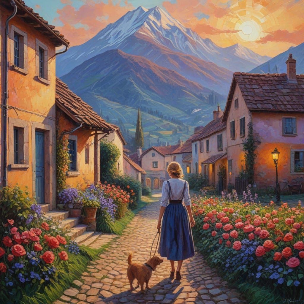 Romantic 18th Century Village Sunrise