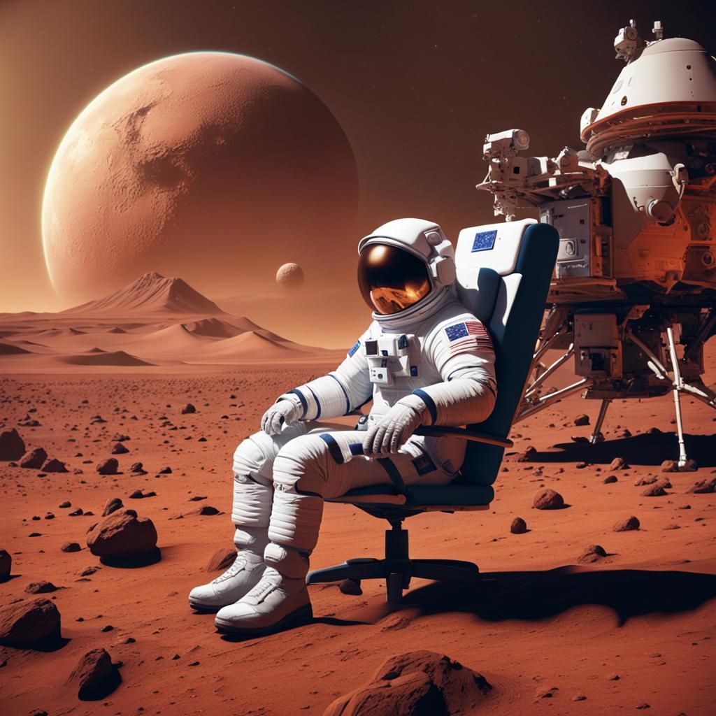 Astronaut on Mars with Shuttle: Detailed Matte Painting