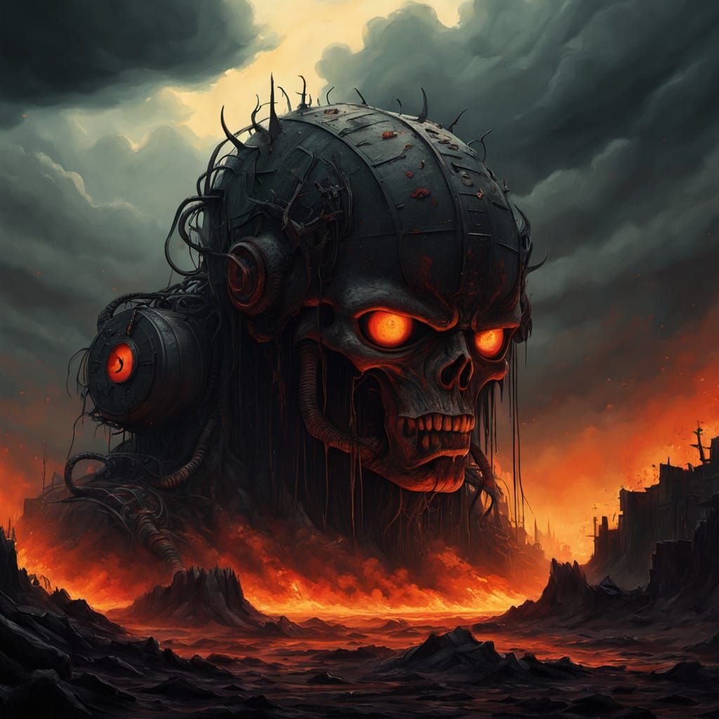 Dark Demon with Blazing Red Locks and Weathered Skin