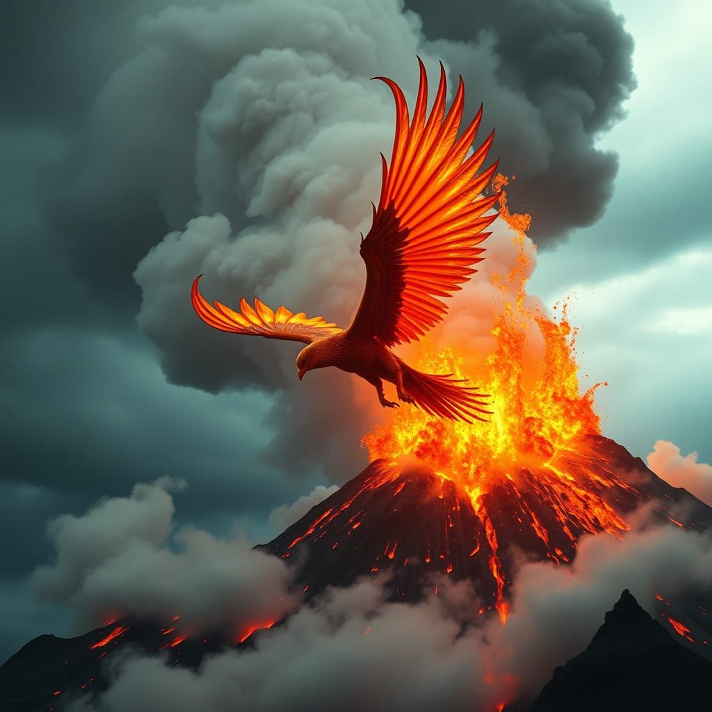 Epic Majestic Phoenix Takes Flight from Inferno