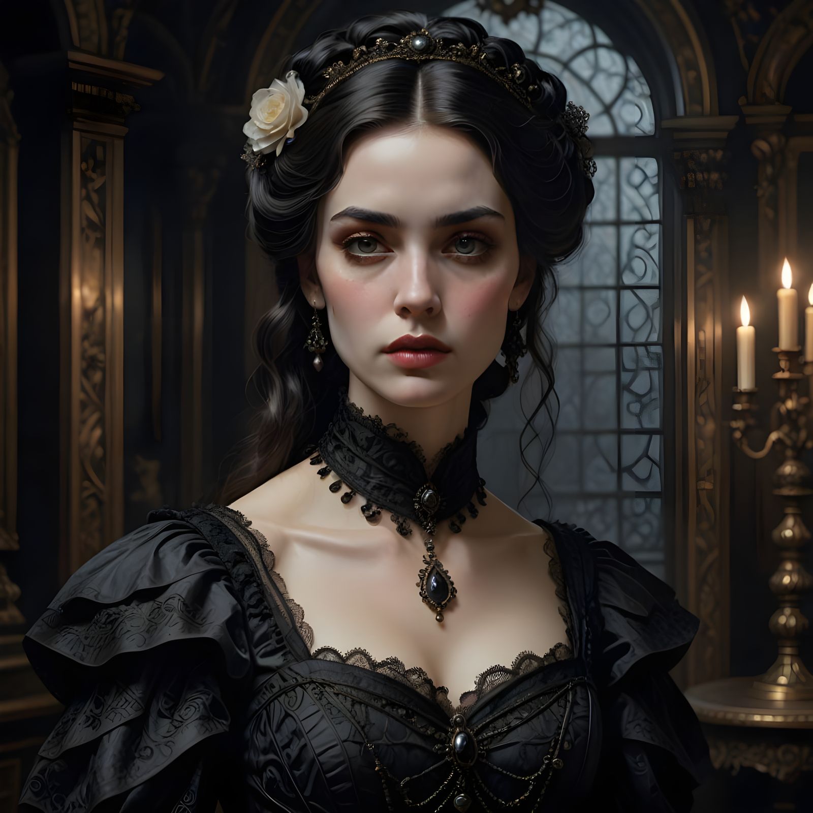 Ethereal Victorian Siren in Oil Paint Style