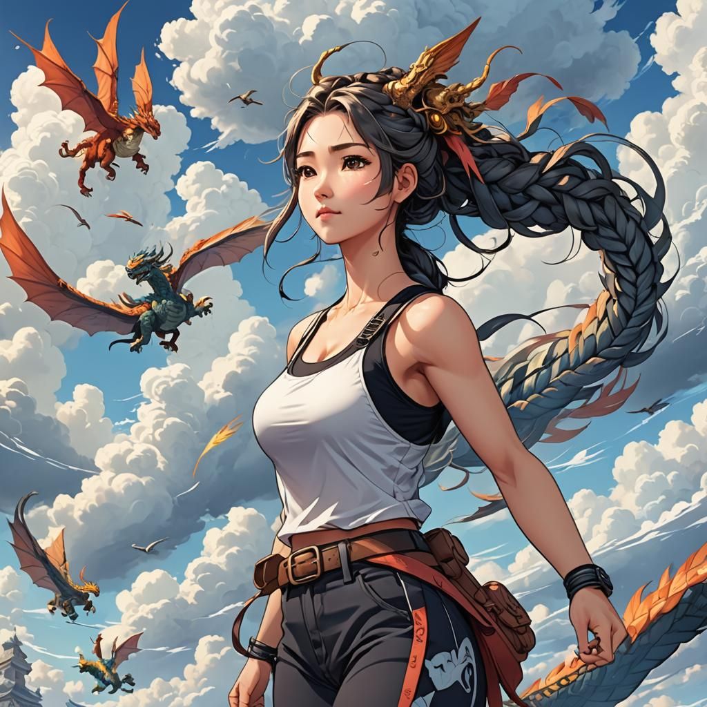 Sky Surfing Adventure with Dragons, Manga Style