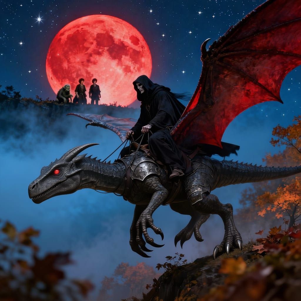 Nazgul Rides Terradactyl Under Blood Moon