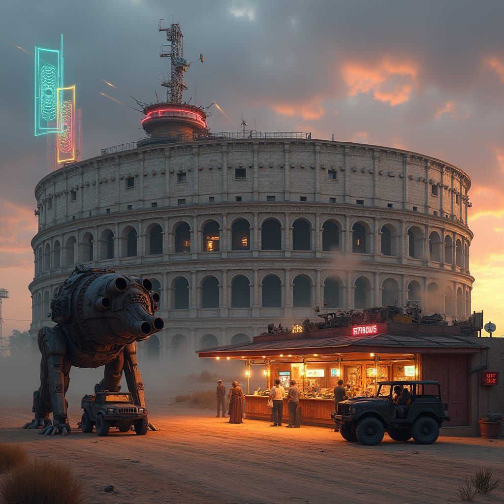 Futuristic Outpost Rises from the Arid Landscape at Dusk