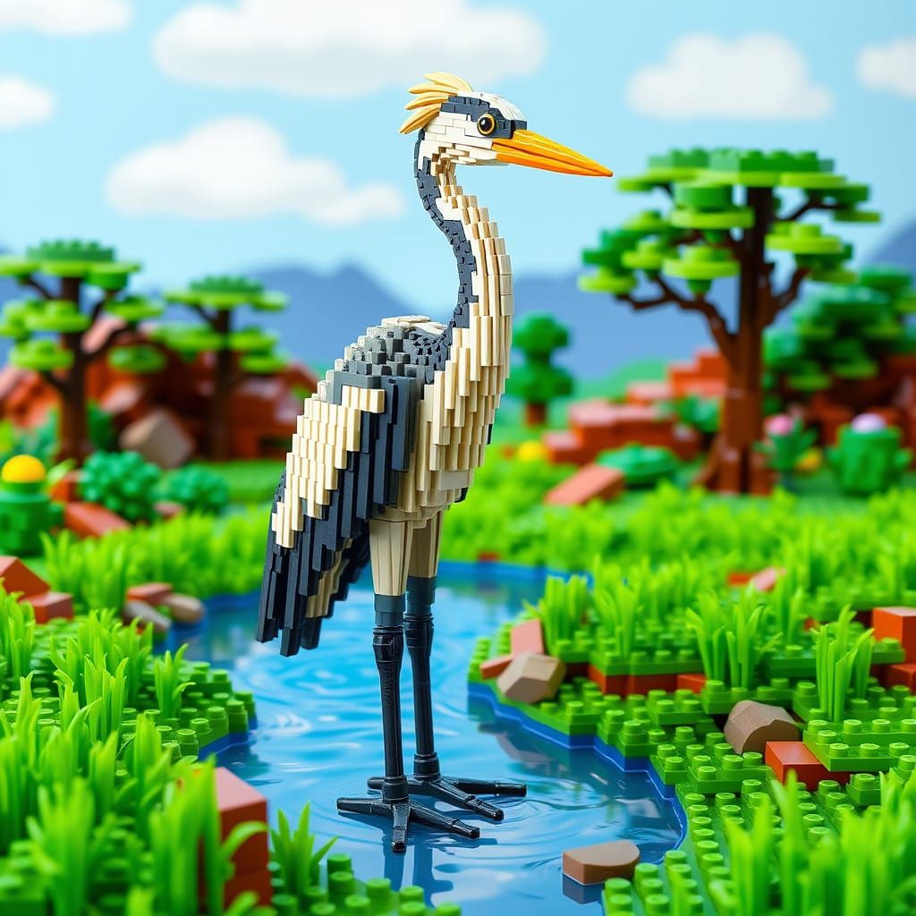 A heron made of Lego.