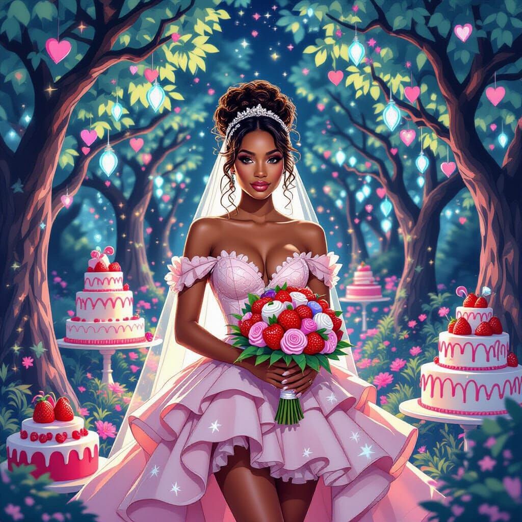 Futuristic Strawberry Shortcake Wedding in Holographic Style