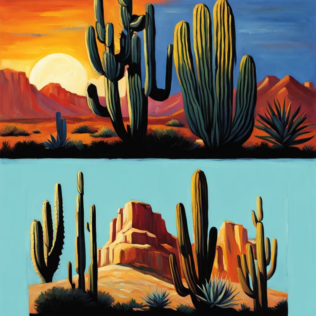 Impressionist Cactus Scene with Vibrant Southwest Colors
