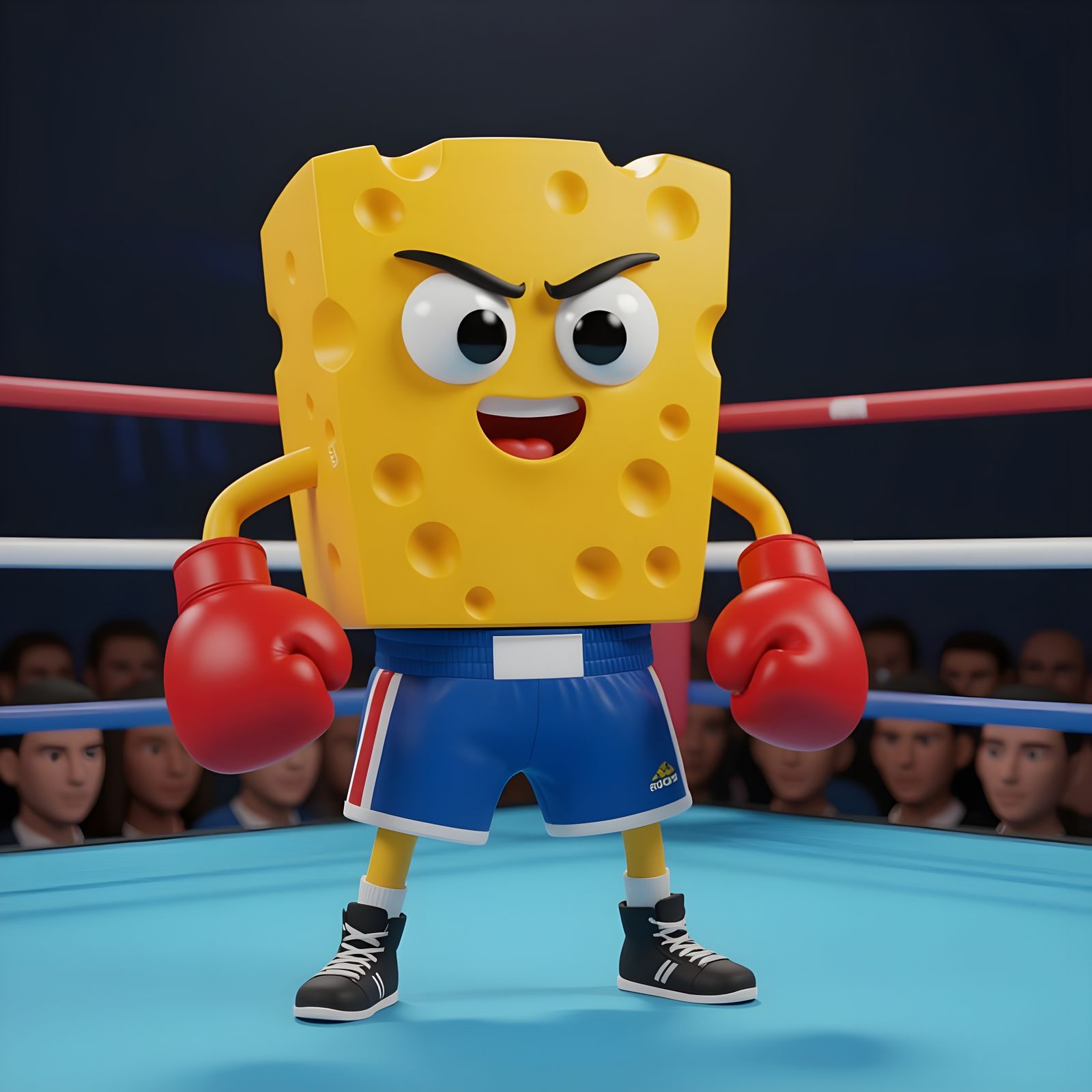 Cheese Slice Boxer Ready for Boxing Match