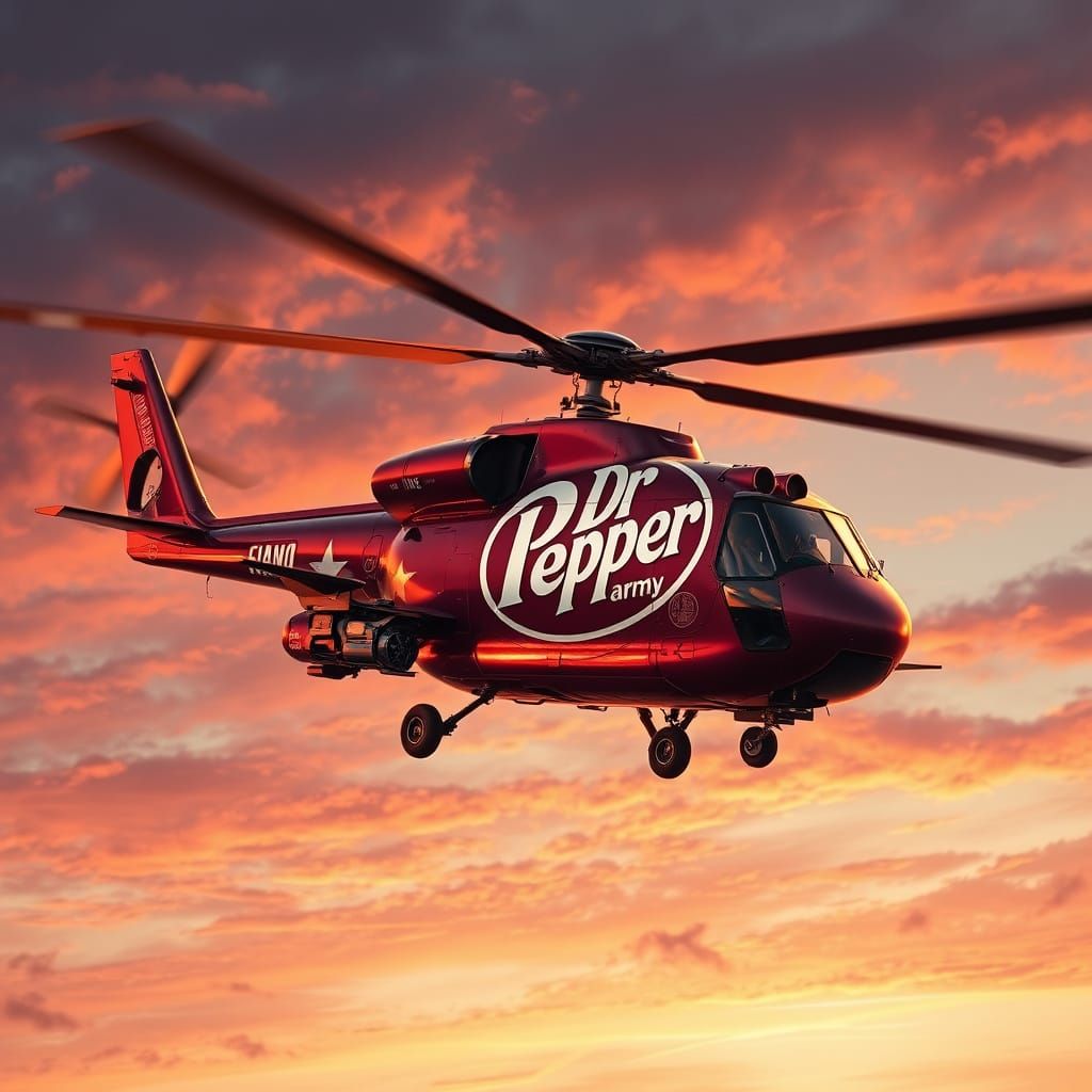 Futuristic Industrial Army Helicopter in Sunset Skies
