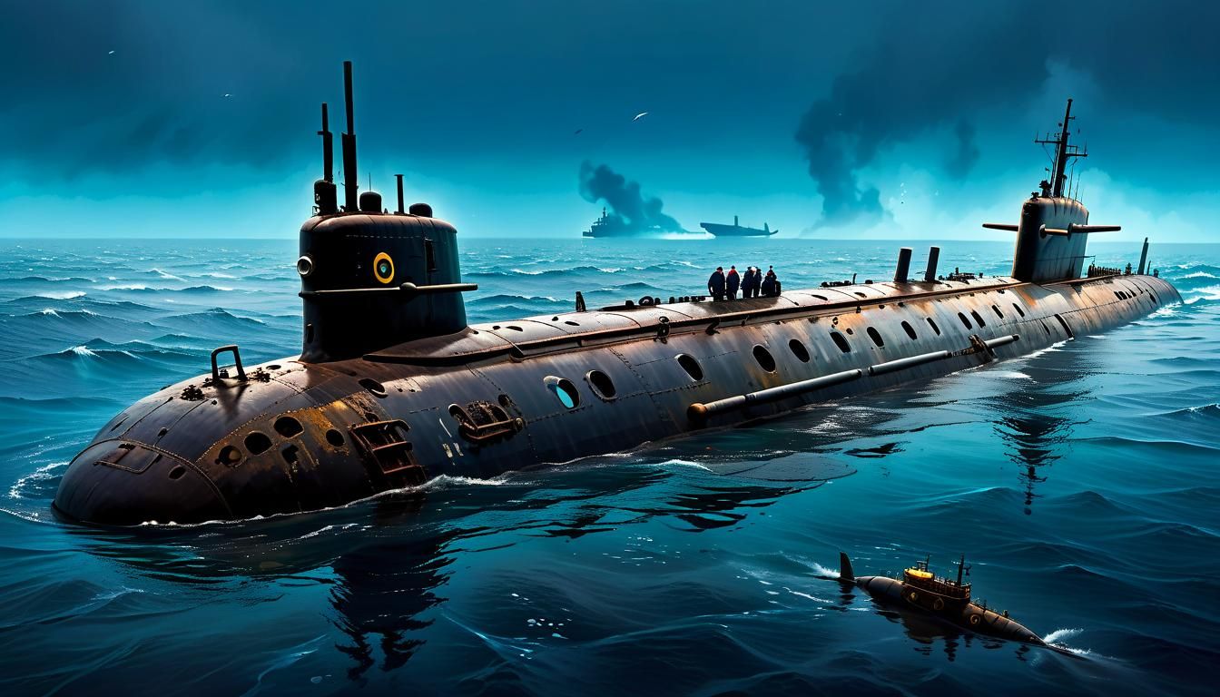 Sunken Submarine Wreck at the Bottom of the Ocean