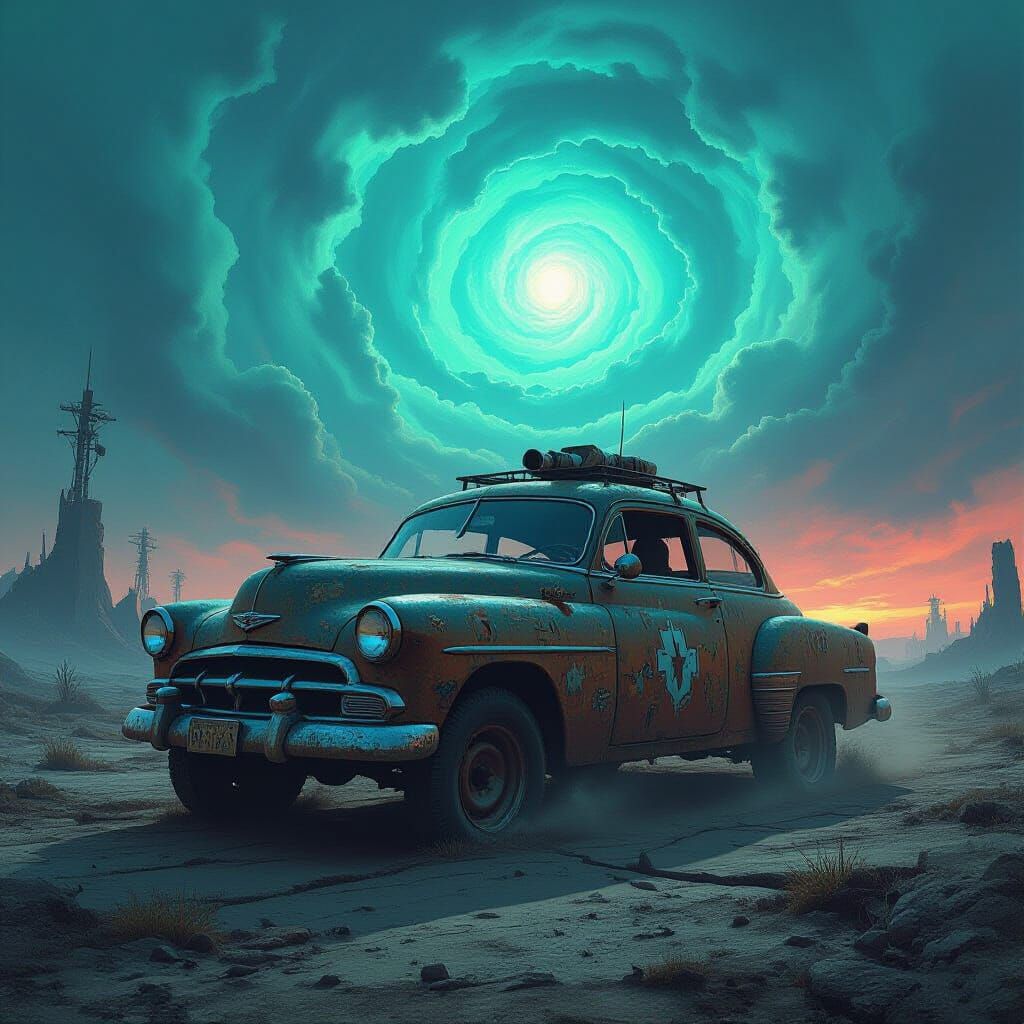 Rusted Car in Alien Wasteland