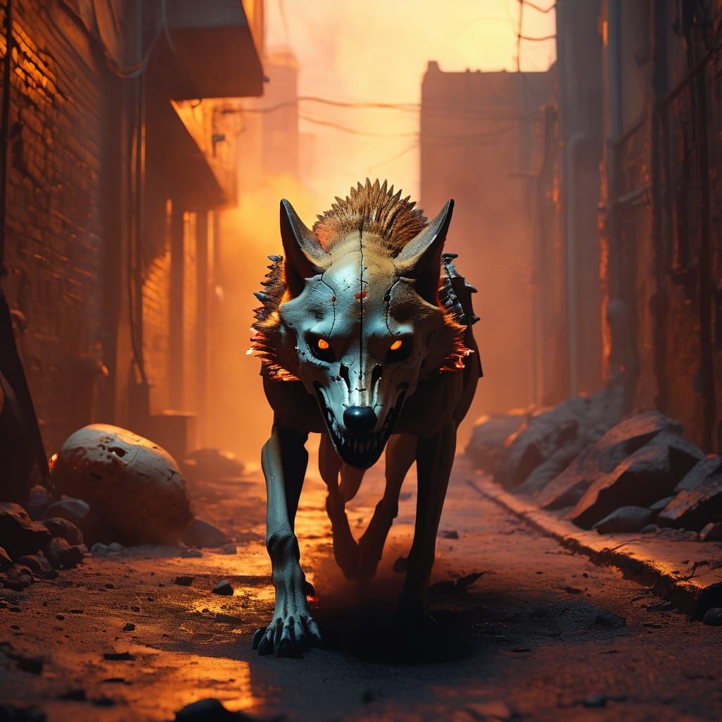 Alice Follows Wolf Skull in Glauque Post-Apocalyptic World