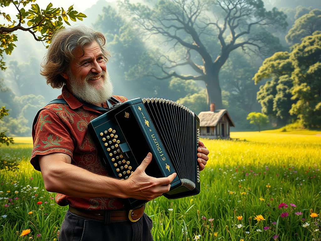 Accordion Player in Forest Meadow