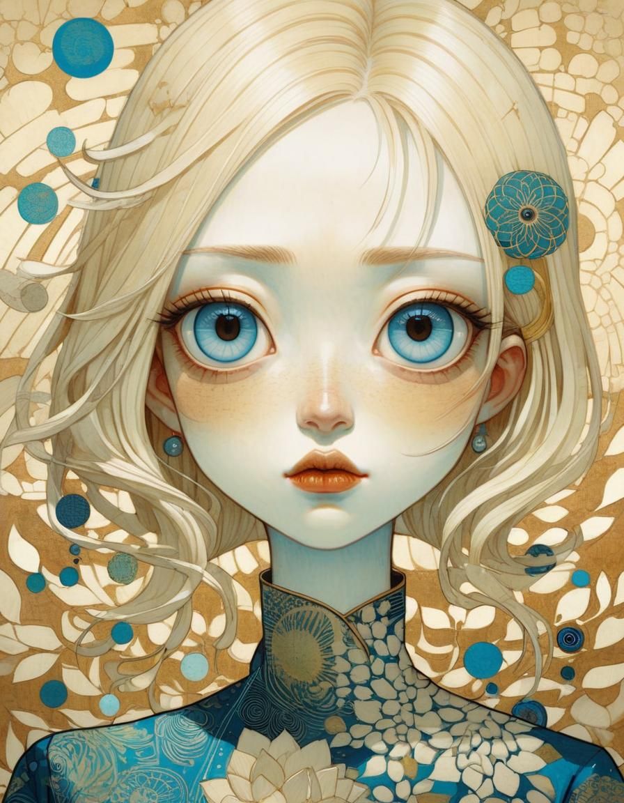 Girl with Blue Eyes in Manga Style