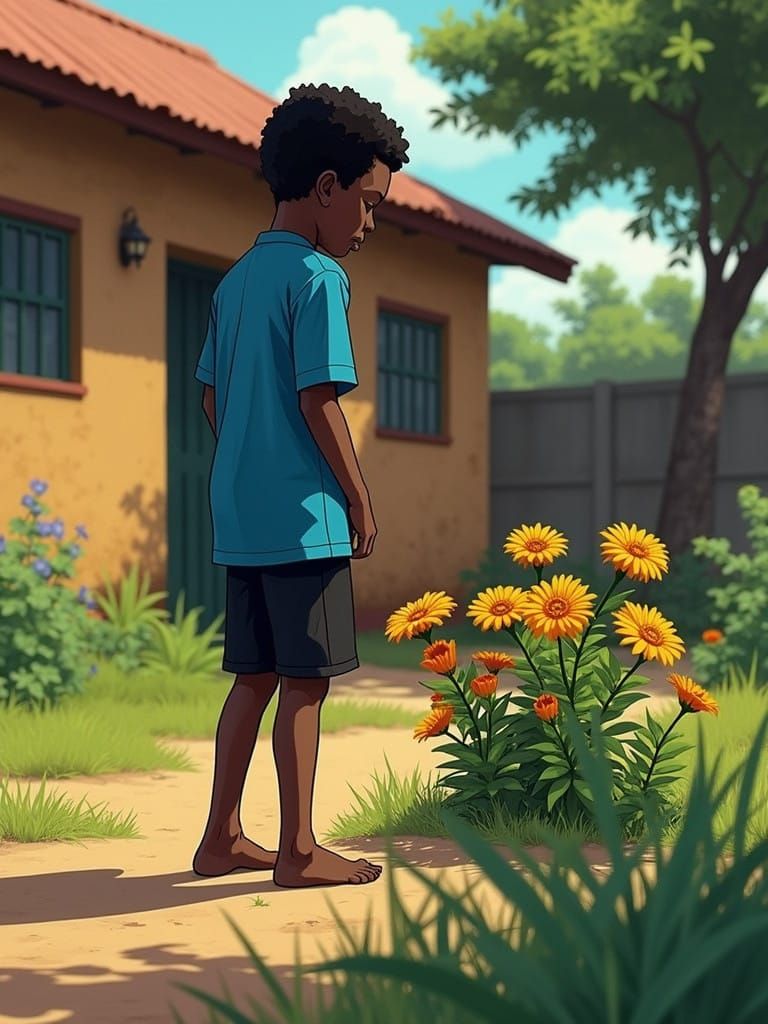 Modest African Home Scene in Vibrant Manga Style