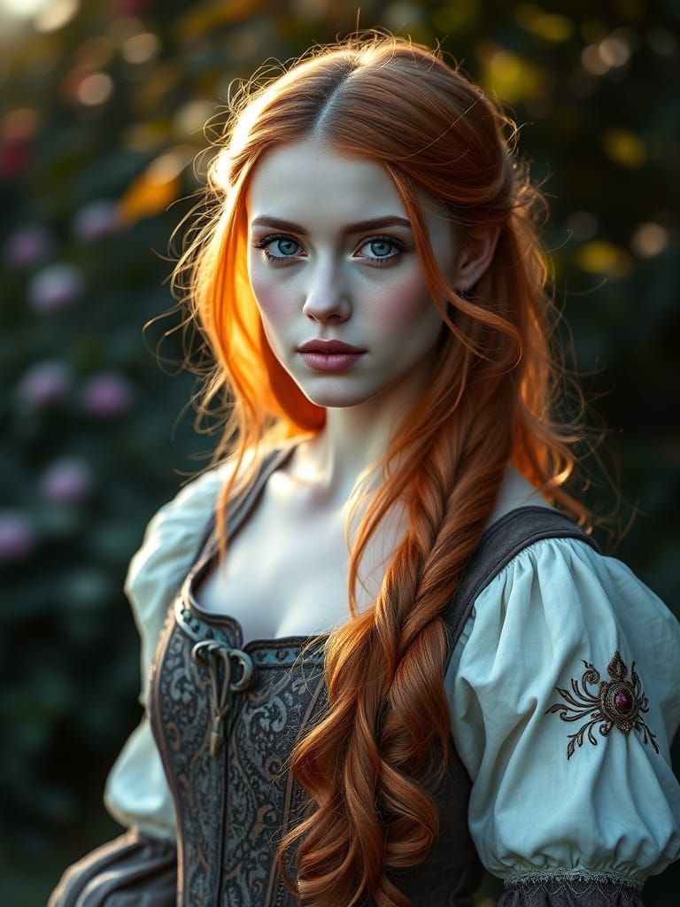 Medieval Princess in Vibrant Garden Attire